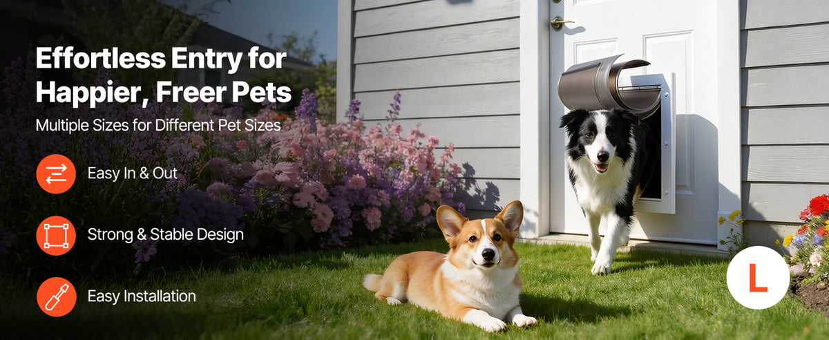 SucceBuy Pet Door 2/3 Magnetic Flaps and Metal Frame Strong Weatherproof for Interior and Exterior Easy In/Out Access for Dogs