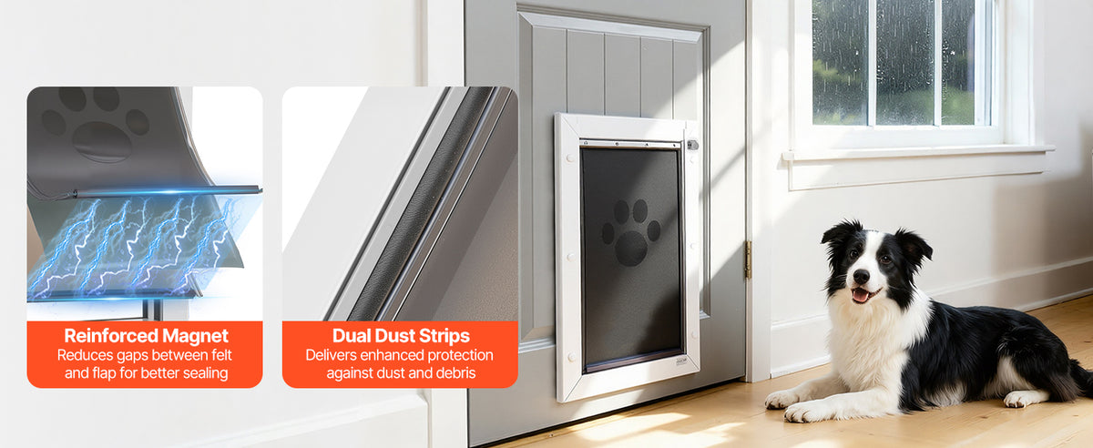 SucceBuy Pet Door 2/3 Magnetic Flaps and Metal Frame Strong Weatherproof for Interior and Exterior Easy In/Out Access for Dogs