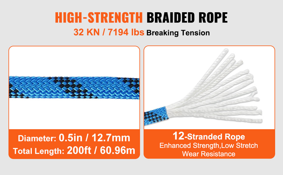 VEVOR Static Climbing Rope 30 kN Breaking Strength for Outdoors