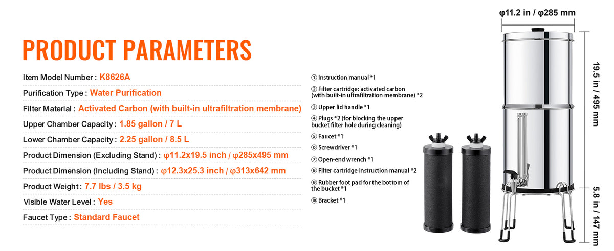 SucceBuy Gravity Fed Stainless Steel Water Filter System
