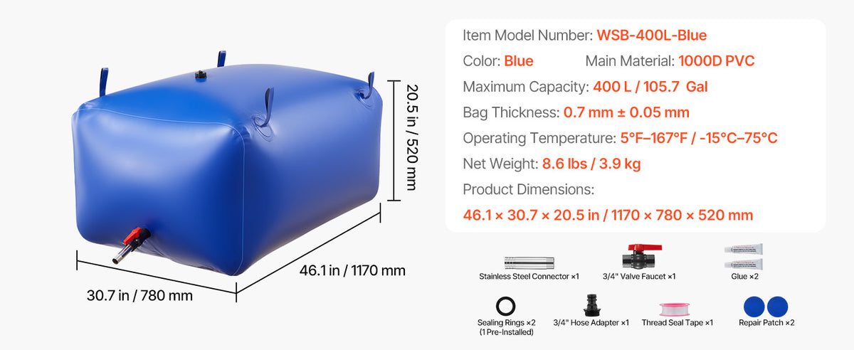 SucceBuy Collapsible TPU Water Storage Bladder For Camping And Irrigation