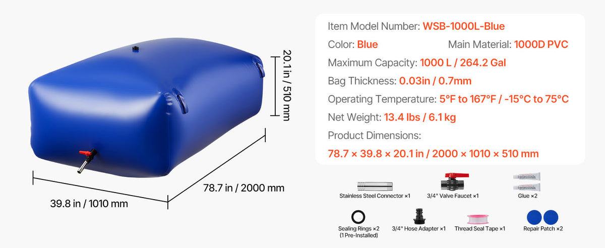 SucceBuy Collapsible TPU Water Storage Bladder For Camping And Irrigation